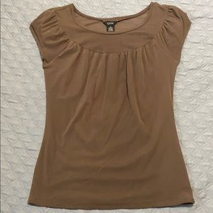 Brown dressy M top sheer neckline
